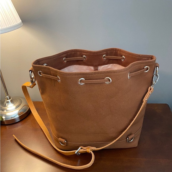 Canvas Bucket Bag with Leather Straps - Picture 3 of 7